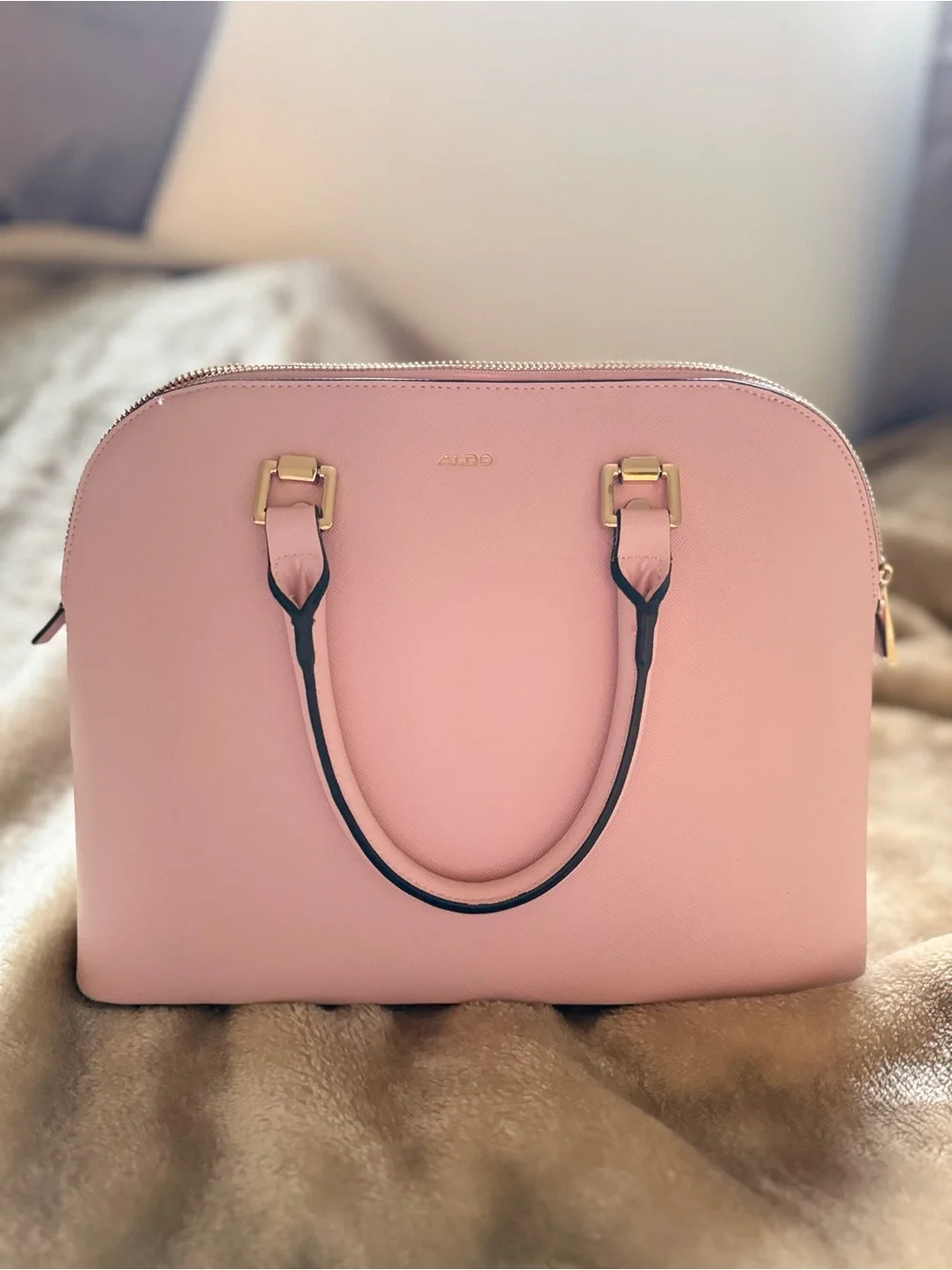 Aldo Light Pink Dome Satchel with Gold Accents